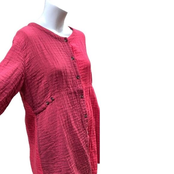 Kleen Thick Rumpled Cotton Lagenlook Multi Pink Button Down Tunic Maxi Skirt Set - Picture 7 of 11